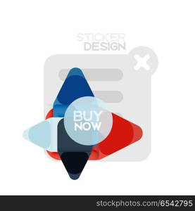 Flat design triangle arrow shape geometric sticker icon, paper style design with buy now sample text, for business or web presentation, app or interface buttons, internet website store banners. Flat design triangle arrow shape geometric sticker icon, paper style design with buy now sample text, for business or web presentation, app or interface buttons, internet website store banners and labels