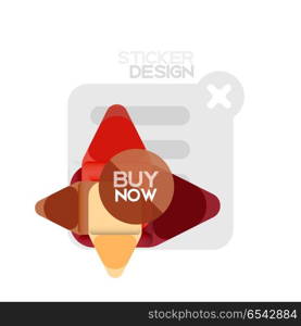 Flat design triangle arrow shape geometric sticker icon, paper style design with buy now sample text, for business or web presentation, app or interface buttons, internet website store banners. Flat design triangle arrow shape geometric sticker icon, paper style design with buy now sample text, for business or web presentation, app or interface buttons, internet website store banners and labels