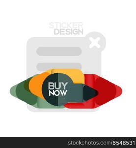 Flat design triangle arrow shape geometric sticker icon, paper style design with buy now sample text, for business or web presentation, app or interface buttons, internet website store banners. Flat design triangle arrow shape geometric sticker icon, paper style design with buy now sample text, for business or web presentation, app or interface buttons, internet website store banners and labels