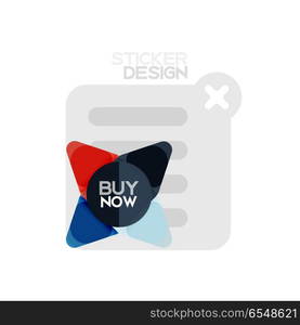 Flat design triangle arrow shape geometric sticker icon, paper style design with buy now sample text, for business or web presentation, app or interface buttons, internet website store banners. Flat design triangle arrow shape geometric sticker icon, paper style design with buy now sample text, for business or web presentation, app or interface buttons, internet website store banners and labels