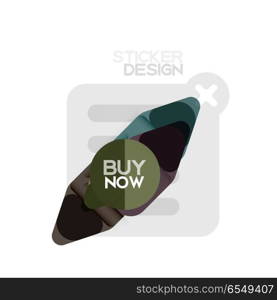 Flat design triangle arrow shape geometric sticker icon, paper style design with buy now sample text, for business or web presentation, app or interface buttons, internet website store banners. Flat design triangle arrow shape geometric sticker icon, paper style design with buy now sample text, for business or web presentation, app or interface buttons, internet website store banners and labels