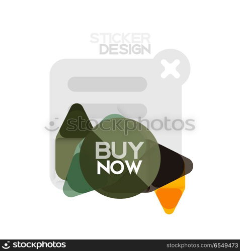 Flat design triangle arrow shape geometric sticker icon, paper style design with buy now sample text, for business or web presentation, app or interface buttons, internet website store banners. Flat design triangle arrow shape geometric sticker icon, paper style design with buy now sample text, for business or web presentation, app or interface buttons, internet website store banners and labels