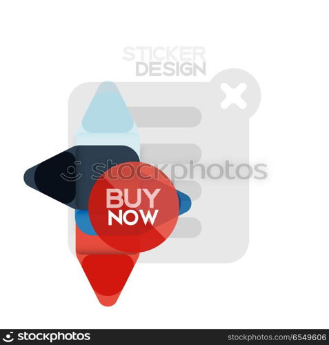 Flat design triangle arrow shape geometric sticker icon, paper style design with buy now sample text, for business or web presentation, app or interface buttons, internet website store banners. Flat design triangle arrow shape geometric sticker icon, paper style design with buy now sample text, for business or web presentation, app or interface buttons, internet website store banners and labels