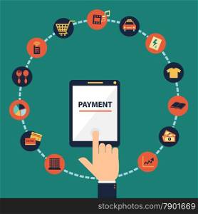 Flat design vector concept of mobile banking , mobile paymant, online banking, online payment via application on smartphone or tablet.&#xA;&#xA;