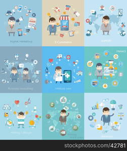 Flat design vector concepts for business, finance, strategic management, natural resources, consulting, digital, commerce, great idea, medical care and healthy stylelife.