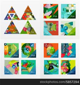 Flat design vector geometric info banners, web boxes, infographic templates. Squares and triangles