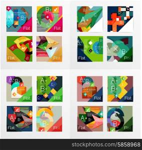 Flat design vector geometric info banners, web boxes, infographic templates. Squares and triangles