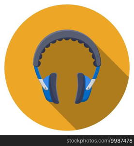 Flat design vector headphones icon with long shadow, isolated.. Flat design vector headphones icon with long shadow, isolated