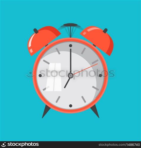 Flat design. Vector icon isolated on background. Cartoon alarm clock ringing. Wake up morning concept. . Cartoon alarm clock ringing. Wake up morning concept. Flat design. Vector icon isolated on background