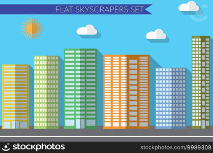 Flat design vector illustration concept for urban landscapes city skyscrapers.. Flat design vector illustration concept for urban landscapes city skyscrapers