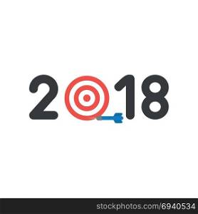 Flat design vector illustration concept of black 2018 word with bulls eye symbol icon and miss the target with blue dart.
