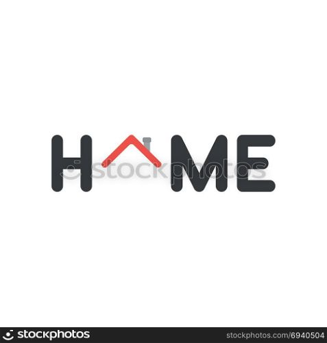 Flat design vector illustration concept of black home word with red house roof symbol icon.