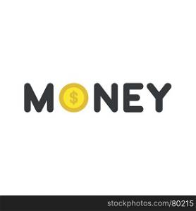 Flat design vector illustration concept of black money word with yellow dollar money coin symbol icon on white background.