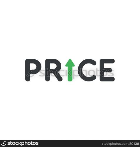 Flat design vector illustration concept of black price word with green arrow symbol icon moving up on white background.