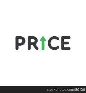 Flat design vector illustration concept of black price word with green arrow symbol icon moving up on white background.