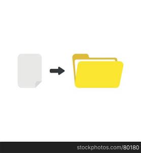 Flat design vector illustration concept of blank paper into yellow open folder symbol icon on white background.