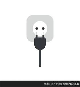 Flat design vector illustration concept of electrical plug with cable and outlet symbol icon on white background.