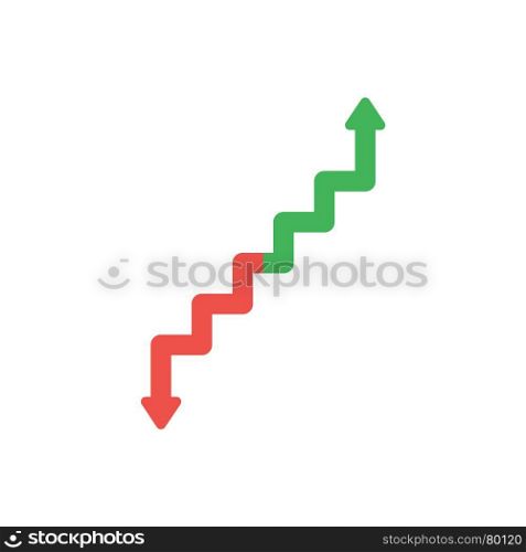 Flat design vector illustration concept of green and red arrow stairs symbol icon moving up and down on white background.