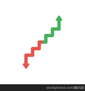 Flat design vector illustration concept of green and red arrow stairs symbol icon moving up and down on white background.