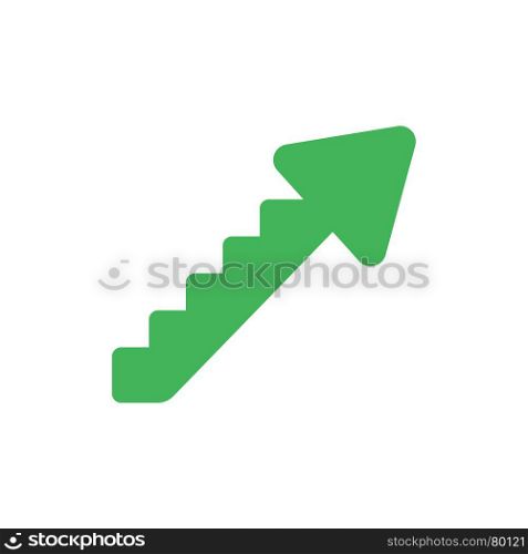 Flat design vector illustration concept of green arrow stairs symbol icon moving up on white background.