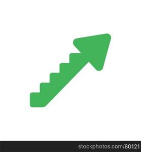 Flat design vector illustration concept of green arrow stairs symbol icon moving up on white background.