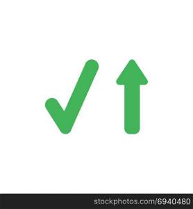 Flat design vector illustration concept of green check mark symbol icon with green arrow moving up.