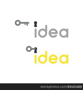 Flat design vector illustration concept of grey idea word with keyhole and key symbol icon unlock, idea word be yellow.