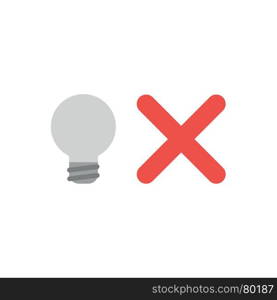 Flat design vector illustration concept of grey light bulb with red x mark symbol icon on white background.