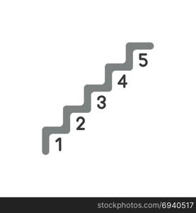 Flat design vector illustration concept of grey stairs symbol icon with numbers from one to five.