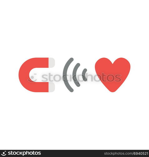 Flat design vector illustration concept of magnet symbol icon attracting red heart.