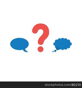 Flat design vector illustration concept of red question mark symbol icon between blue speech bubble and thought bubble on white background.