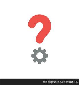 Flat design vector illustration concept of red question mark with grey gear symbol icon on white background.