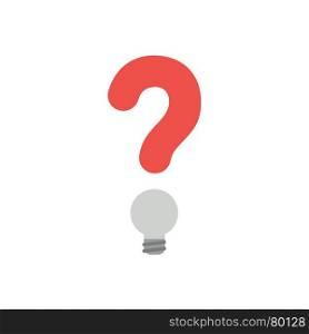 Flat design vector illustration concept of red question mark with grey light bulb symbol icon on white background.