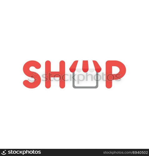 Flat design vector illustration concept of red shop word with shop store symbol icon with red and white awning.