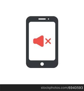 Flat design vector illustration concept of red speaker sound symbol icon off inside black smartphone.