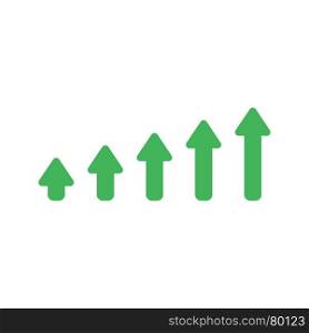 Flat design vector illustration concept of sales bar chart with green arrow symbol icon moving up on white background.