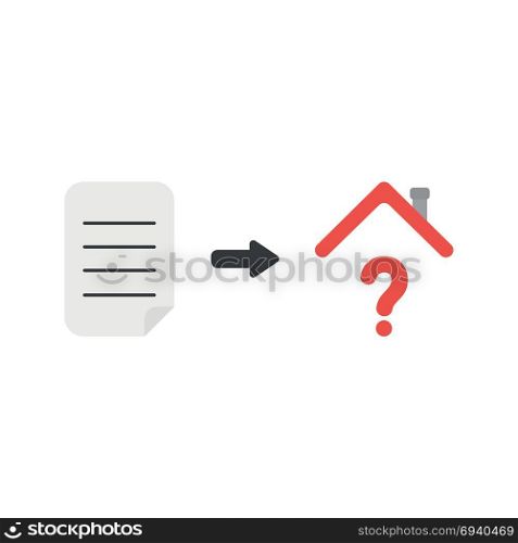 Flat design vector illustration concept of written paper and red question mark under house roof symbol icon.
