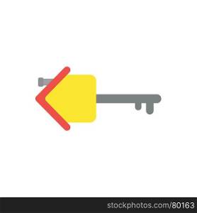 Flat design vector illustration concept of yellow house with grey key symbol icon on white background.
