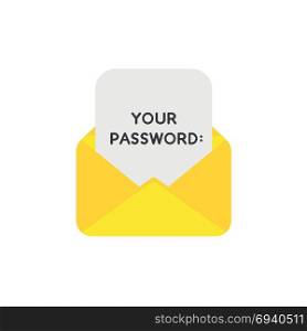 Flat design vector illustration concept of yellow open envelope symbol icon with your password written on paper