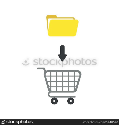 Flat design vector illustration concept of yellow open folder into grey shopping cart symbol icon.