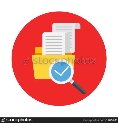 Flat design, vector illustration. File folder directory and magnifying glass, tick checkmark icon. Search concept. Data and information.. File folder directory and magnifying glass, tick checkmark icon. Search concept. Data and information. Flat design, vector illustration