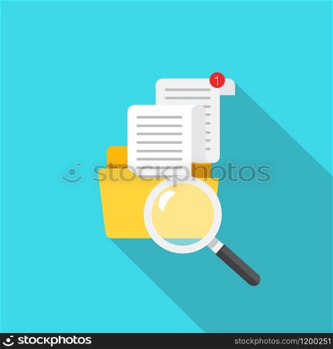 Flat design, vector illustration. File folder directory and magnifying glass, tick checkmark icon. Search concept. Data and information.. File folder directory and magnifying glass, tick checkmark icon. Search concept. Data and information. Flat design, vector illustration