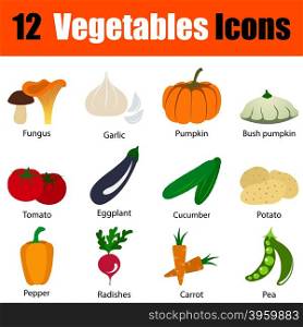 Flat design vegetables icon set with titles in ui colors. Vector illustration.