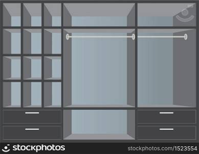 Flat Design walk in closet with shelves, interior design, Furniture Wardrobe room, vector illustration.