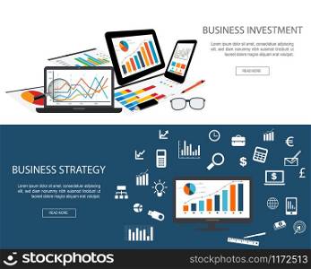 Flat designed banners for Business Investment and Business Strategy