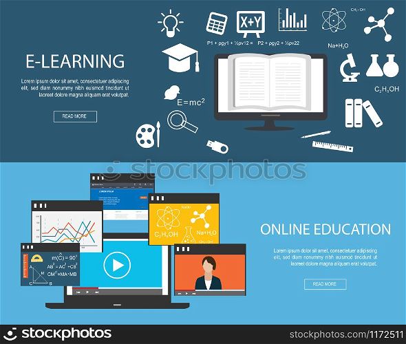 Flat designed banners for Online Education
