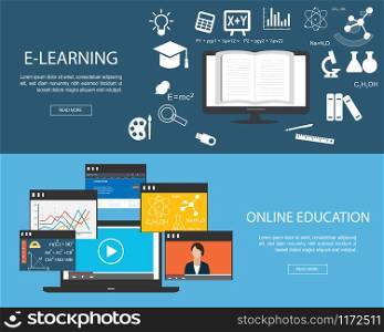 Flat designed banners for Online Education
