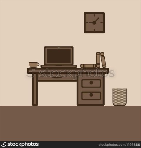 Flat desktop home office vector illustration.. Flat desktop home office vector illustration