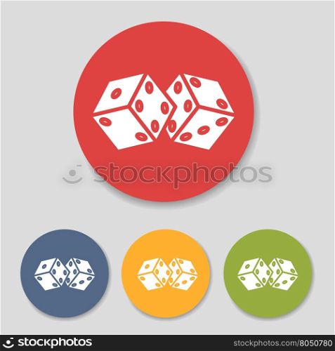 Flat dice icons set. Flat dice in colorful circle icons set. Vector illustration