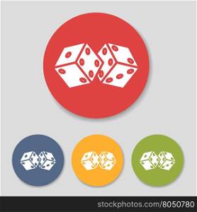 Flat dice icons set. Flat dice in colorful circle icons set. Vector illustration